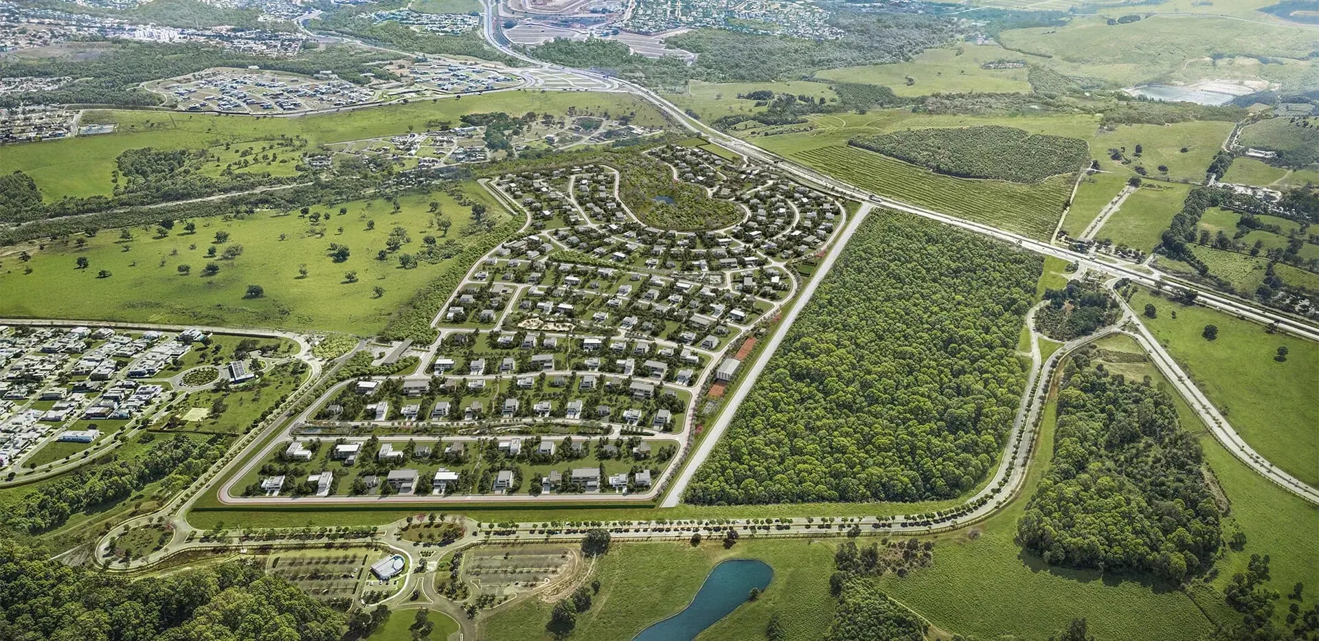 Vista aérea da implantação do Opus Altana, com a GO-020 ao lado