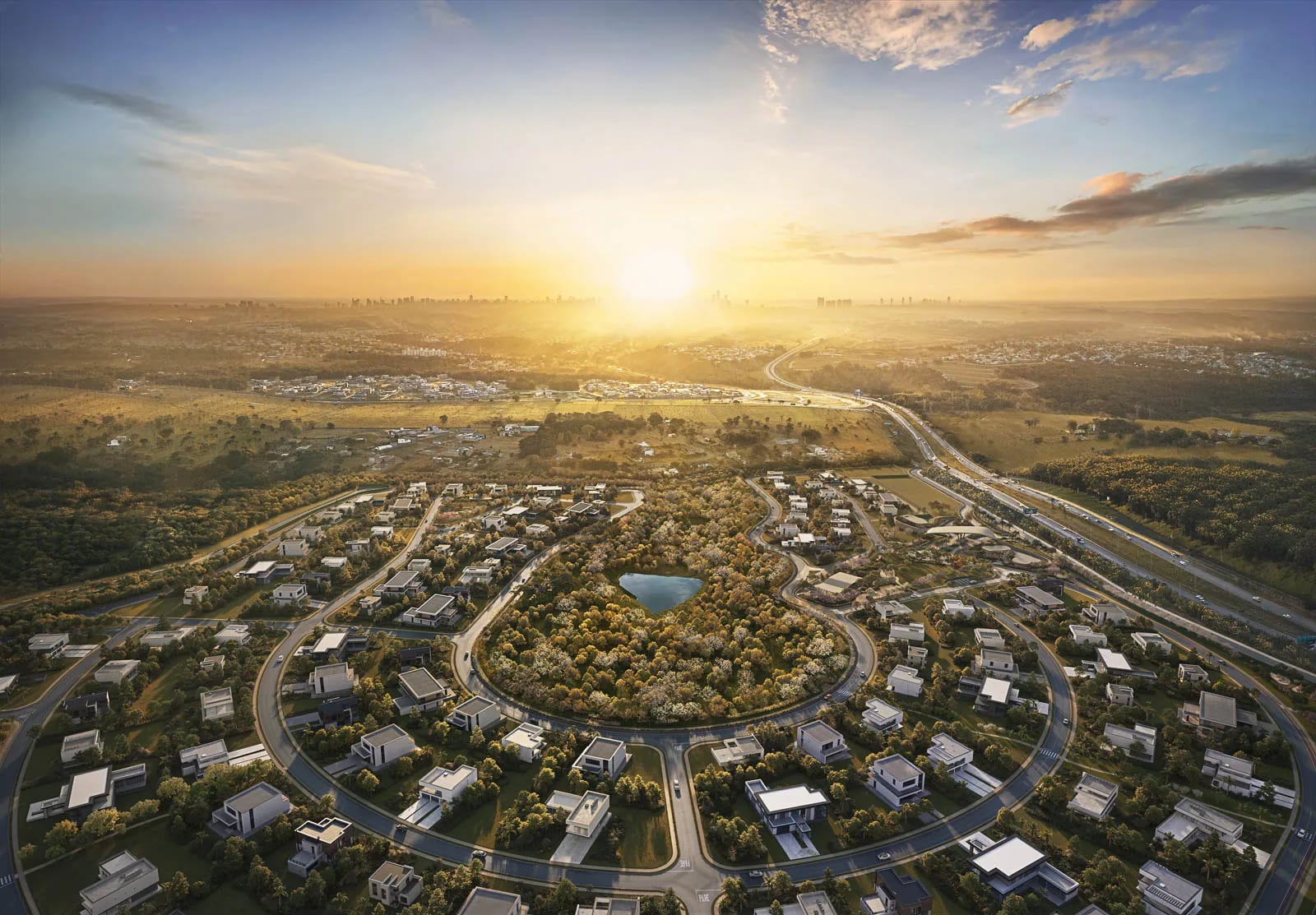 Circuito parque ao entardecer